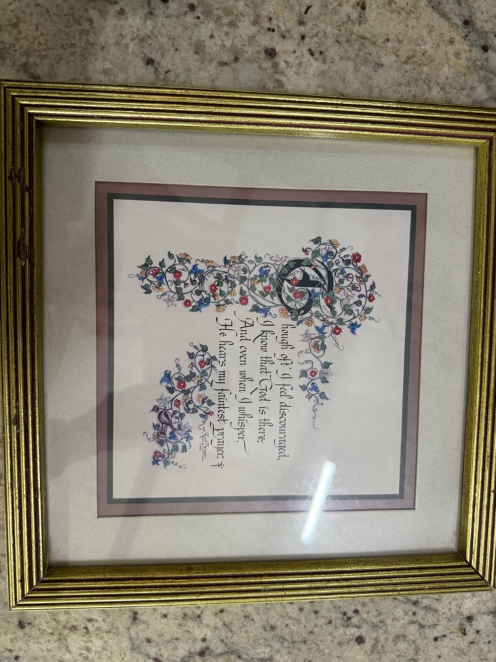 Framed Floral Calligraphy Wall Art - Gold Frame